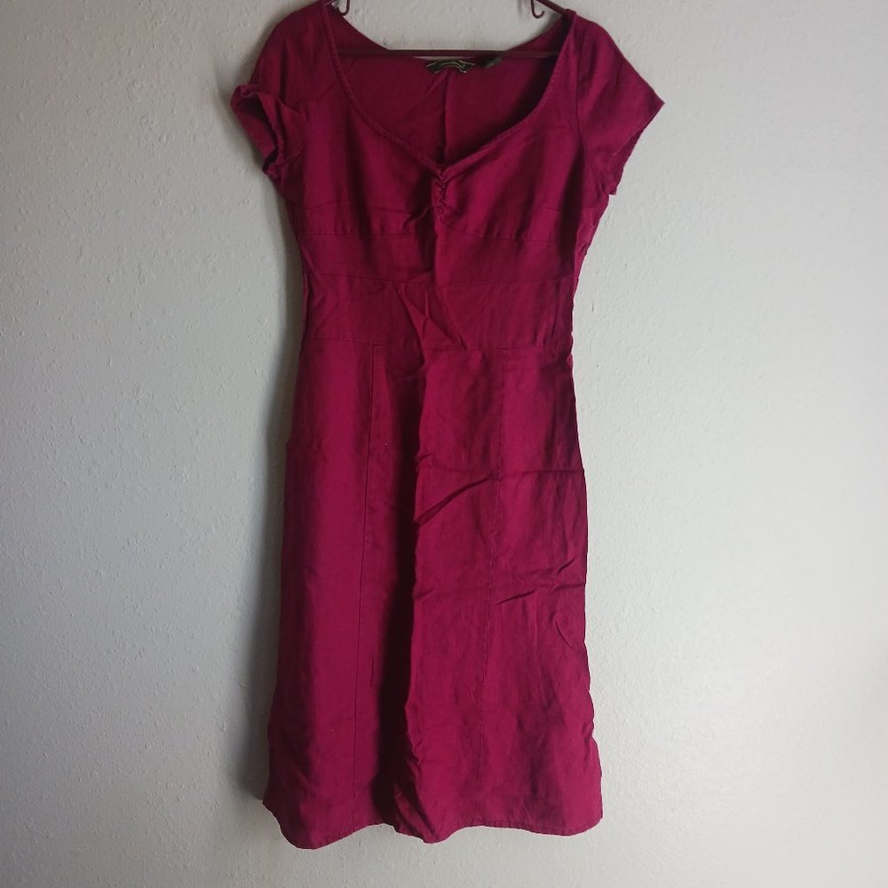 Vintage Eddie Bauer Linen Maxi Dress 8 Petite Red Cottage Core Short sleeve